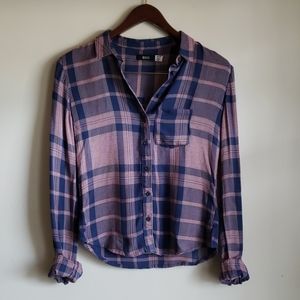 BDG Blue Plaid Button Down Top XS